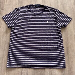 Polo Ralph Lauren Mens Custom Slim Fit Striped T-Shirt Navy Blue White Large